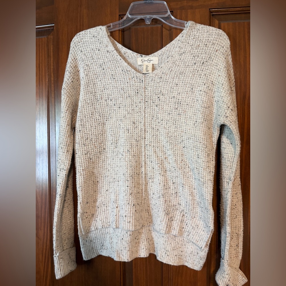 Jessica Simpson Speckled Cream V-Neck Sweater Size S